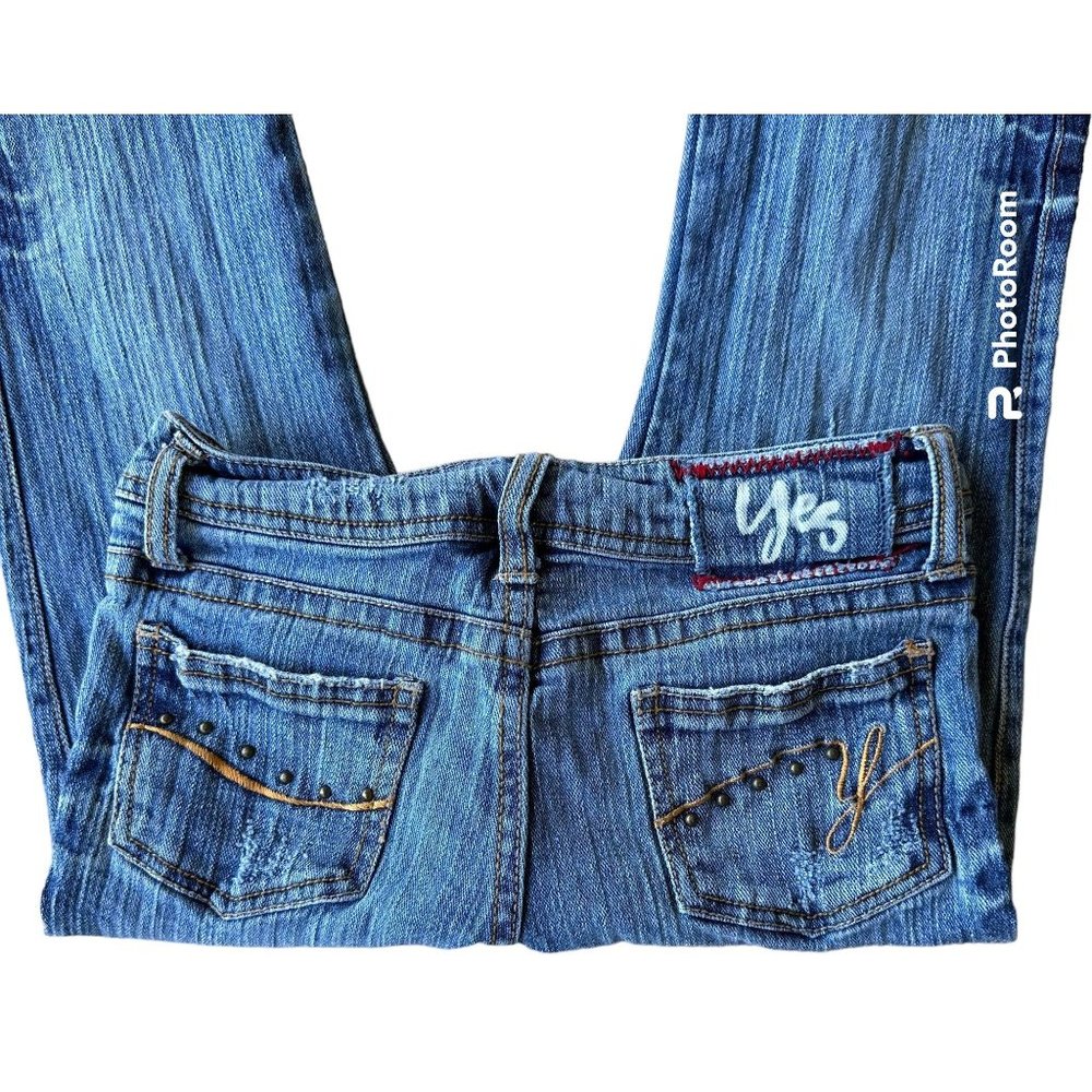VTG 90's Yes Brand Jeans Girls 10 Blue 25 inches x 26" Studded Embroider… - Picture 7 of 12